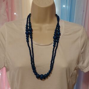 Extra Long Blue Plastic Beads Flapper Necklace 56" Long Approximately